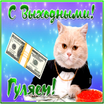Картинка блестящая открытка хороших выходных с котом
