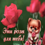 Postcard открытка с милым щенком, эти розы для тебя
