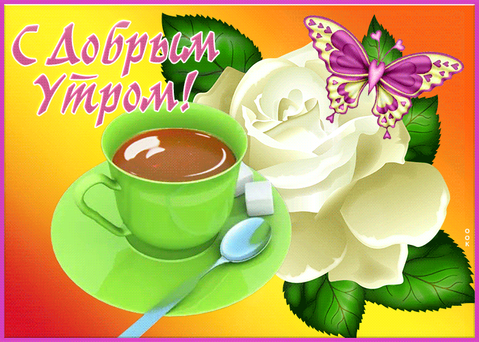 Picture картинка доброе утро с белой розочкой и кофе