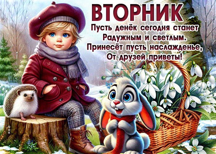 Postcard согревающая гиф-открытка, пусть вторник будет радужным и светлым