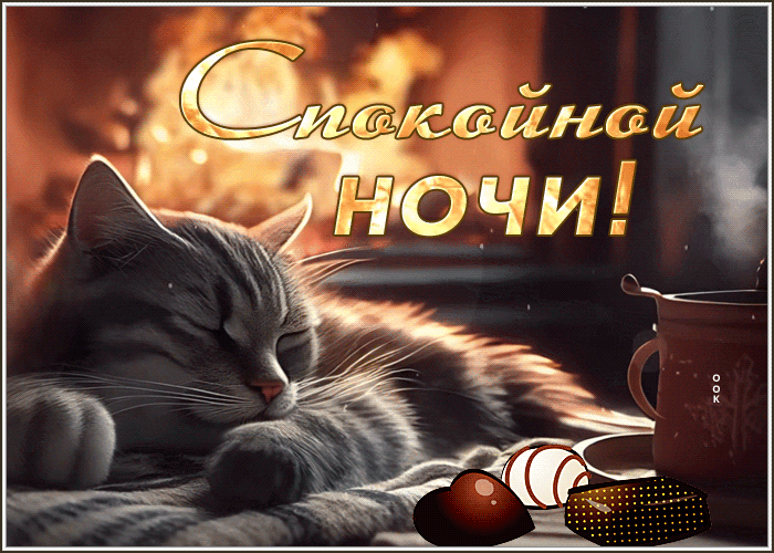 Postcard великолепная гиф-открытка котик шлет спокойной ночи