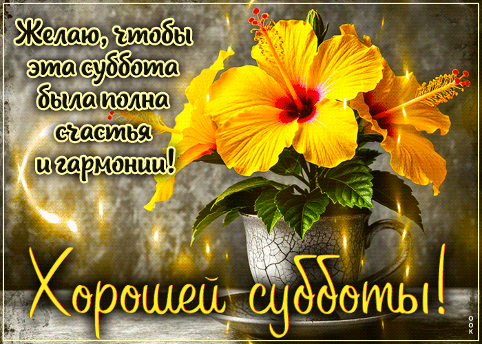 Postcard живописная гиф-открытка, счастья и гармонии в эту субботу