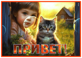 Picture многофактурная гиф-открытка, привет от девочки и милого котика