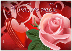 Postcard открытка люблю тебя с розовой розой и мерцанием