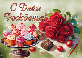 Picture романтичная гиф-открытка с розами, с днем твоего рождения