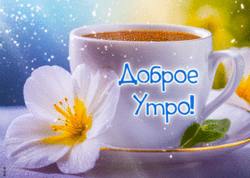 Postcard солнечная гиф-открытка, пусть утро начнется с чашечки кофе