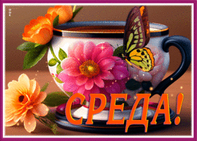 Postcard великолепная открытка со средой, с бабочкой и цветами